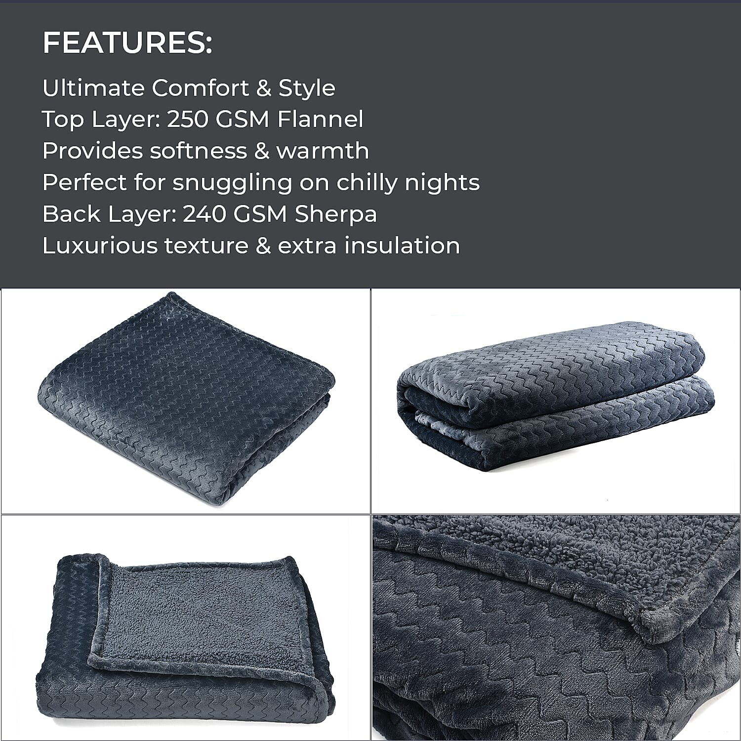 Cosy Flannel Double Layered Blanket - Grey