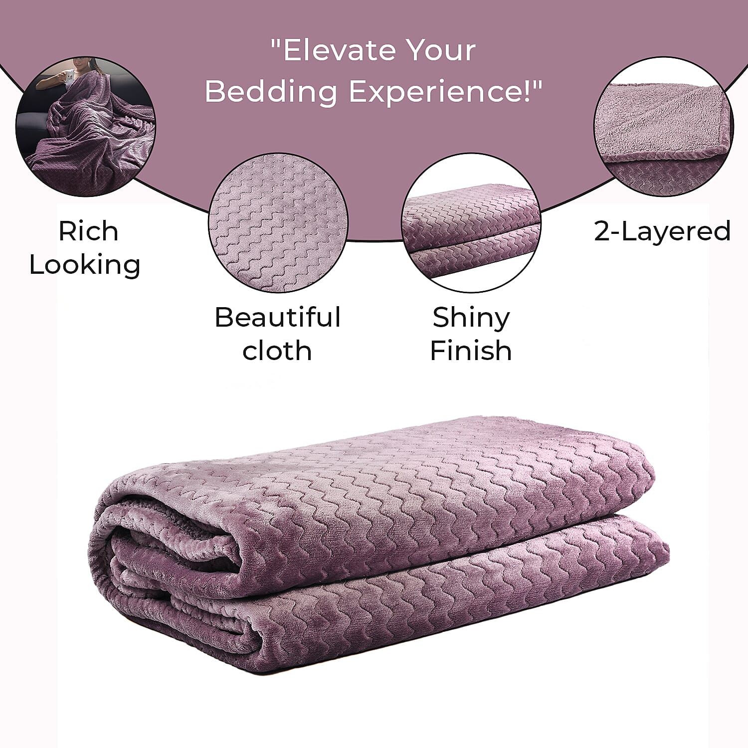 Deluxe Collection- Cozy Flannel Double Layered Blanket (Size 200x150 cm) - Mauve