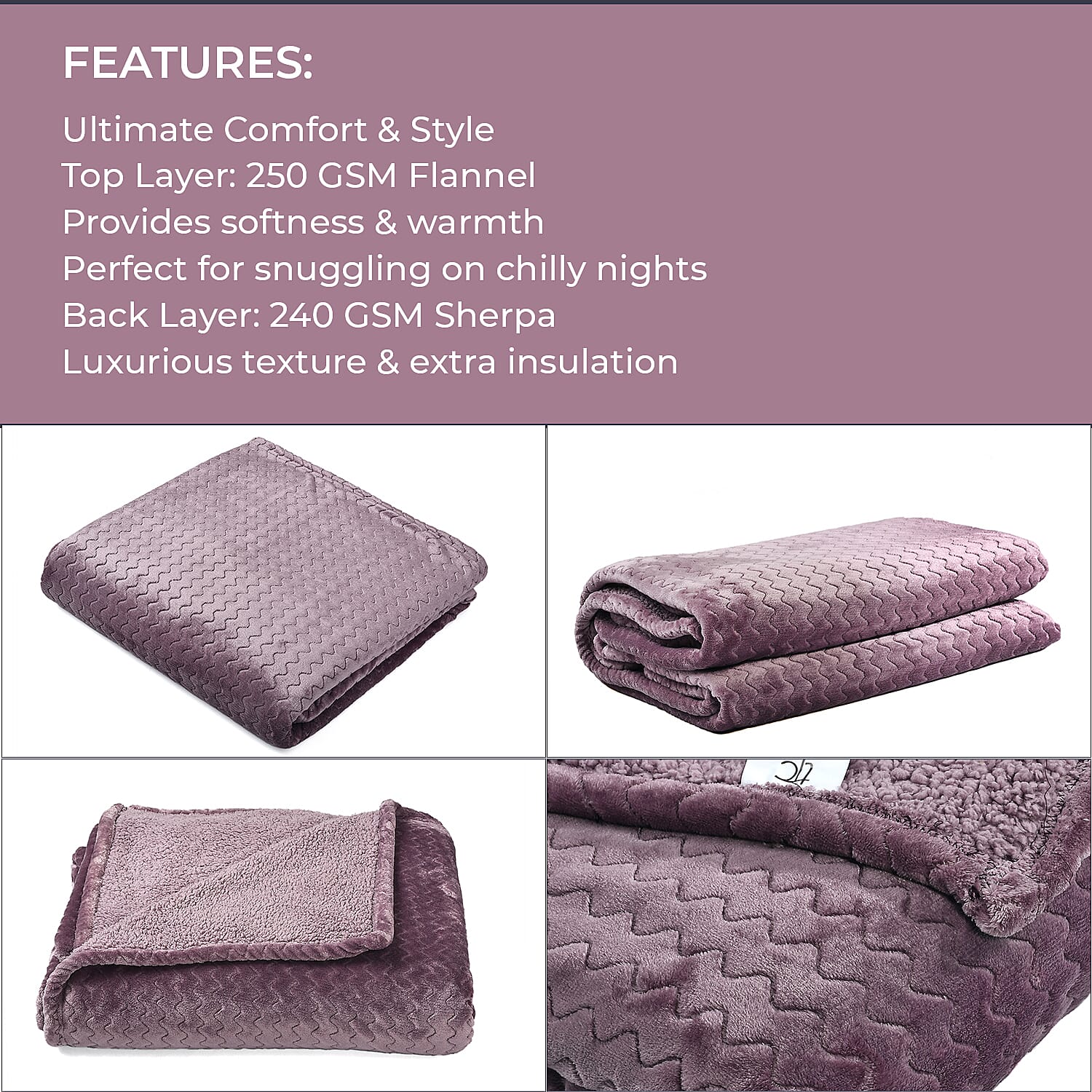 Deluxe Collection- Cozy Flannel Double Layered Blanket (Size 200x150 cm) - Mauve