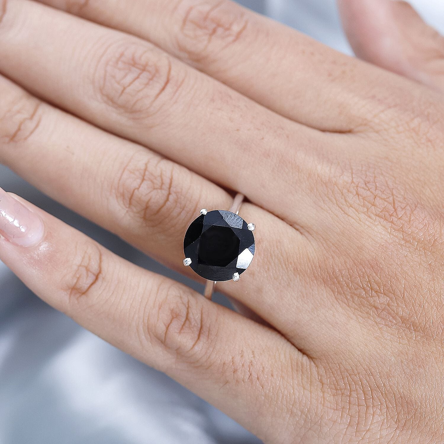 Boi Ploi Black Spinel Solitaire Ring in Sterling Silver 7.48 Ct.
