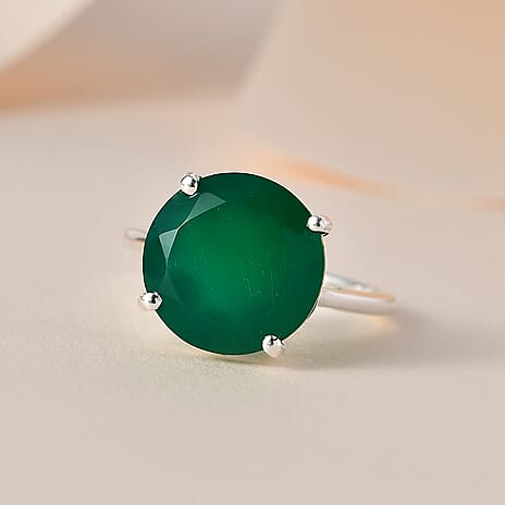 Verde Onyx Solitaire Ring in Sterling Silver 5.40 Ct.