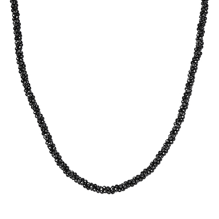 Black Spinel Beads Necklace (Size - 20) in Rhodium Overlay Sterling Silver 87.00 ct 87.000 Ct.