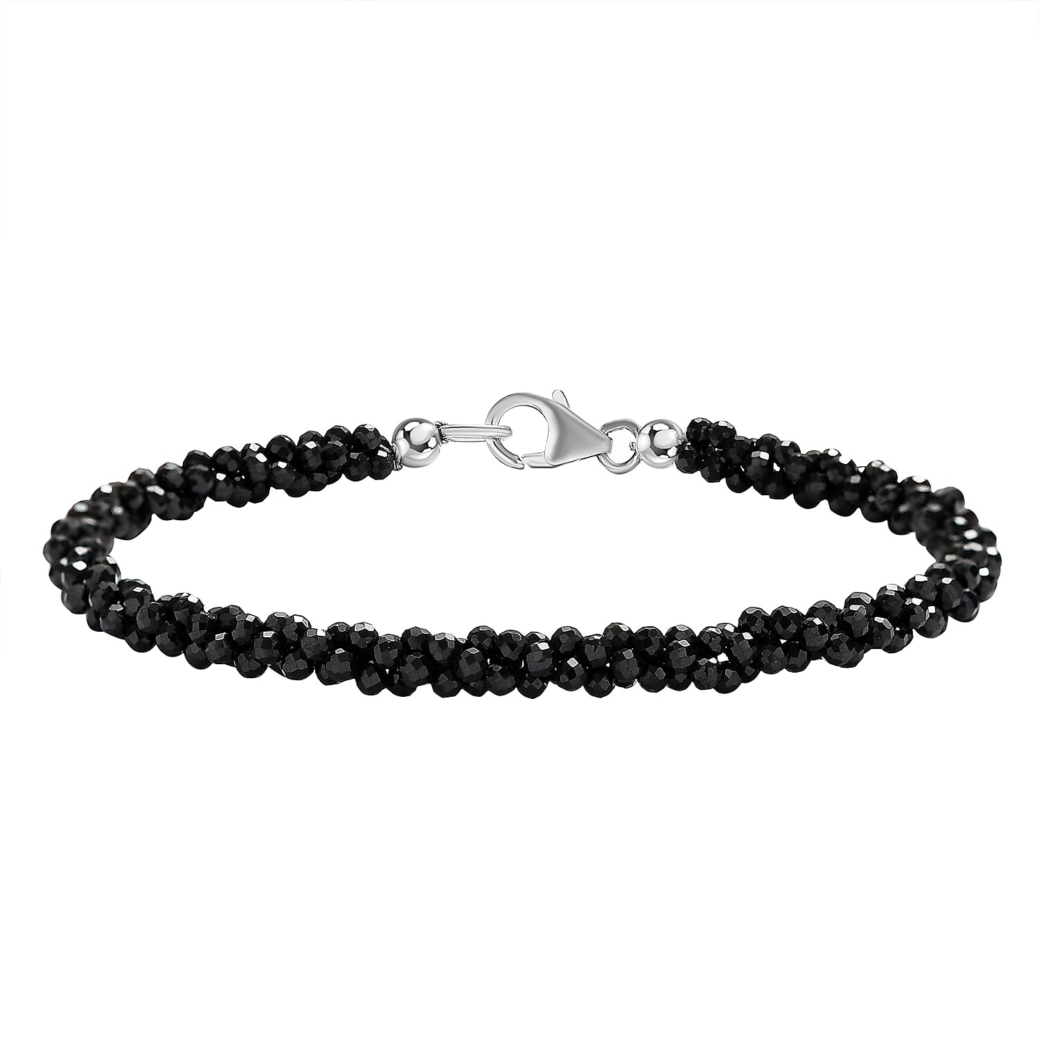 Boi Ploi Black Spinel Beads Bracelet (Size - 7.5) in Rhodium Overlay Sterling Silver 26.55 Ct.