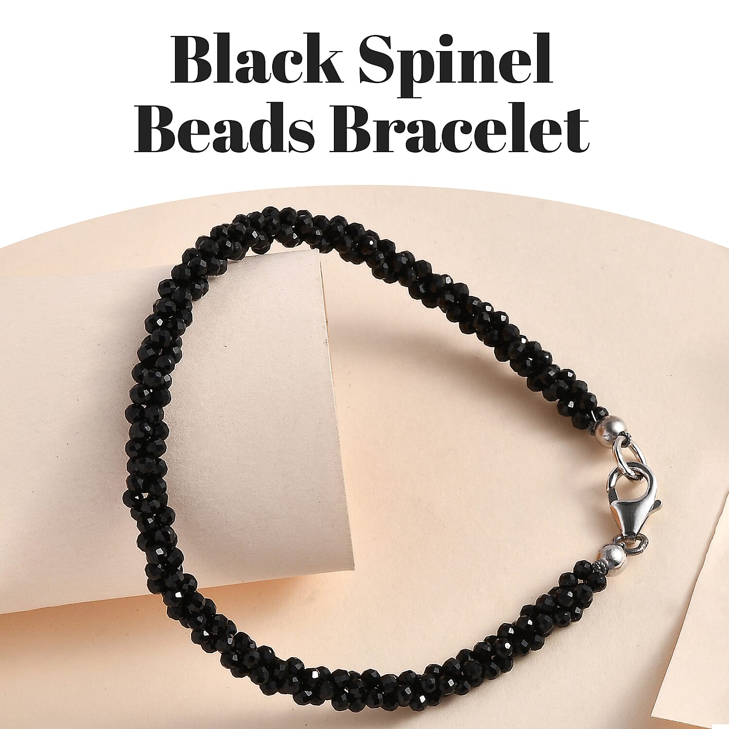 Boi Ploi Black Spinel Beads Bracelet (Size - 7.5) in Rhodium Overlay Sterling Silver 26.55 Ct.