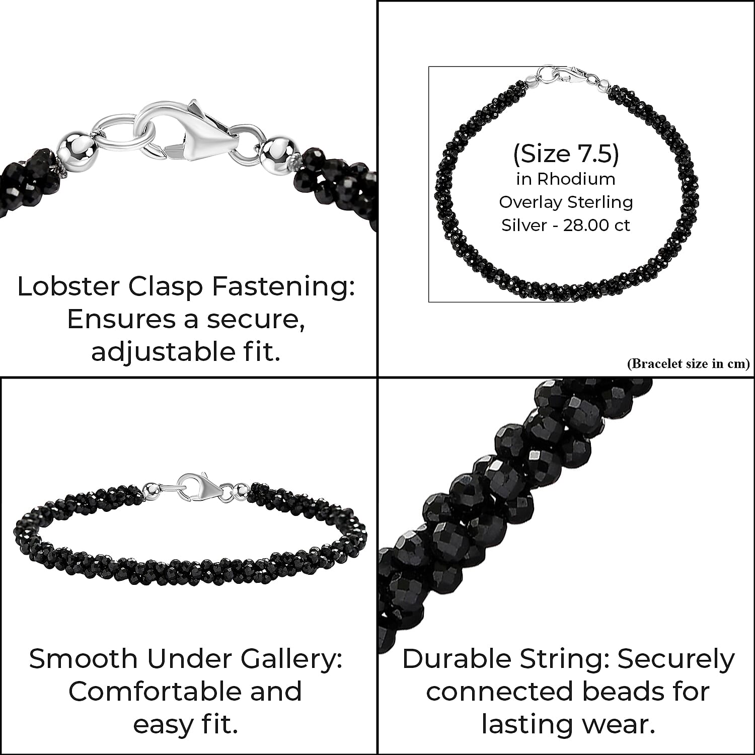 Boi Ploi Black Spinel Beads Bracelet (Size - 7.5) in Rhodium Overlay Sterling Silver 26.55 Ct.