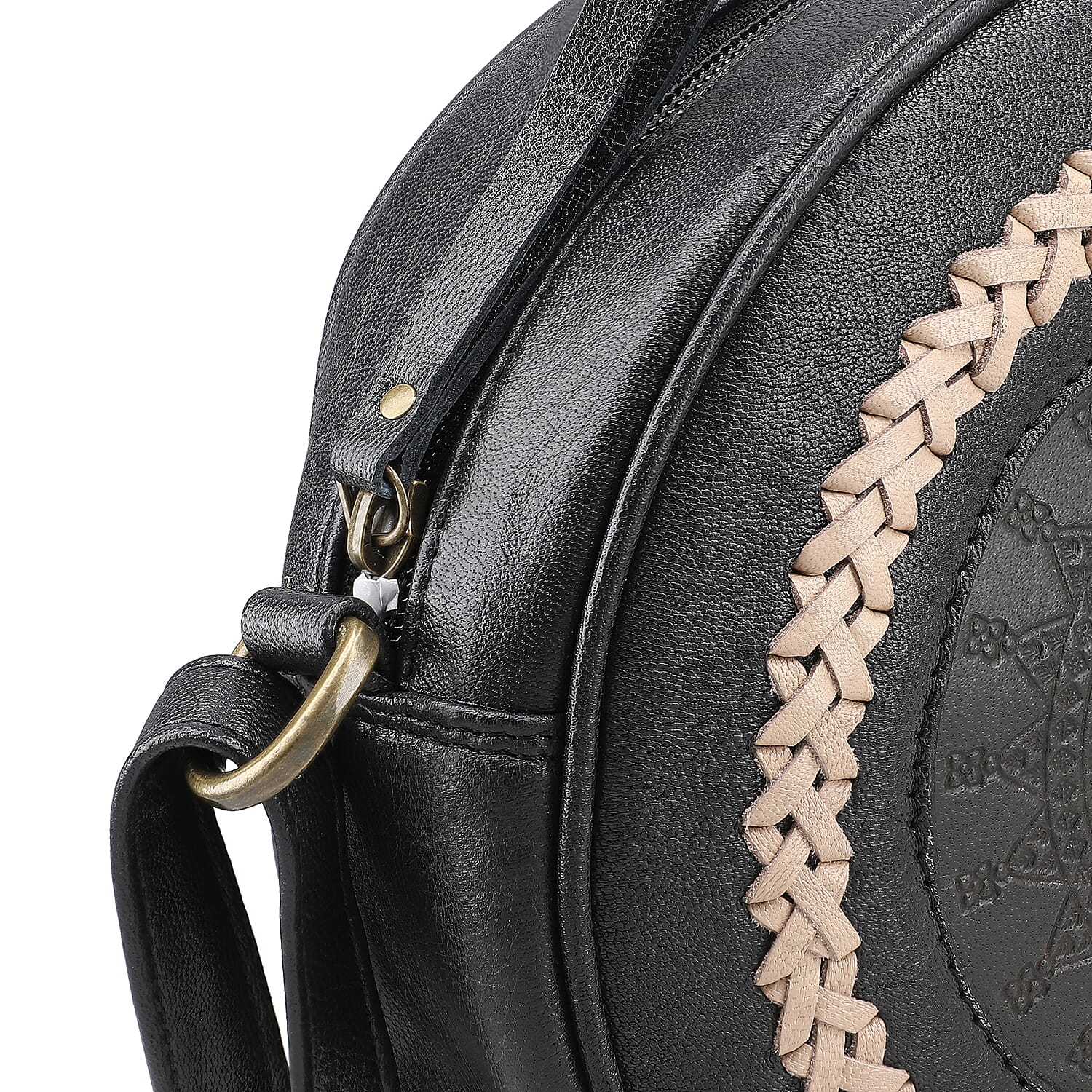 Leather Round Crossbody Bag - Black