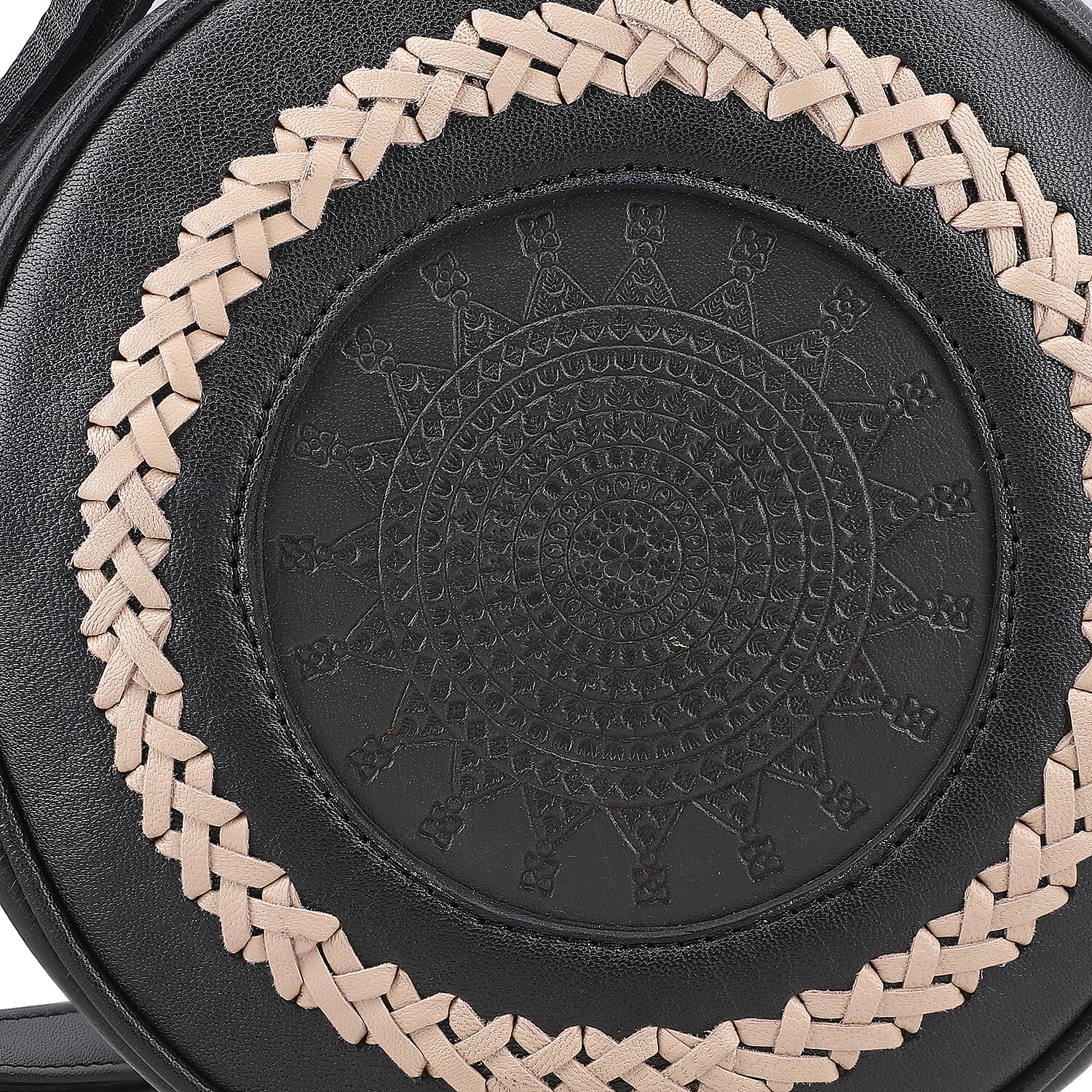 Leather Round Crossbody Bag - Black