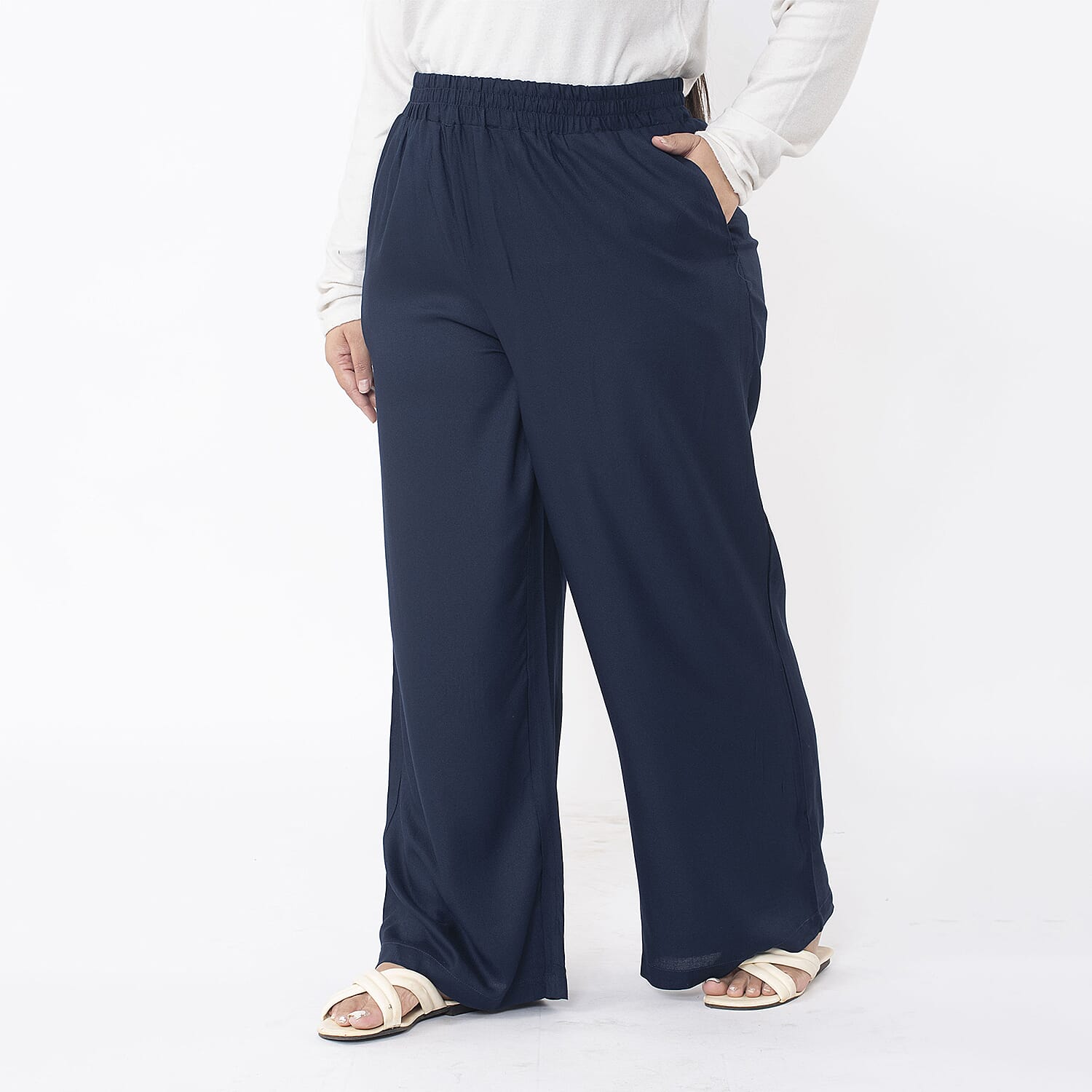 TAMSY 100% Viscose Solid Pant (Size S,8-12) - Navy