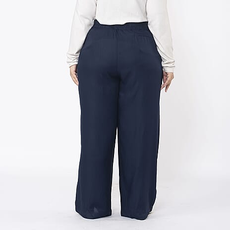 TAMSY 100% Viscose Solid Pant (Size L,16-18) - Navy