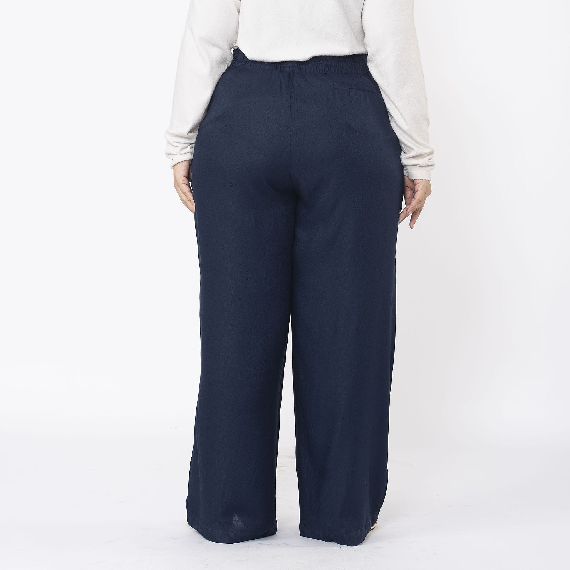 TAMSY 100% Viscose Solid Pant (Size XXL,24-26) - Navy