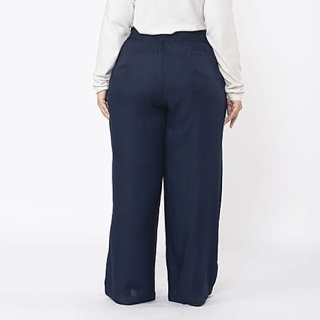 TAMSY 100% Viscose Solid Pant (Size XXL,24-26) - Navy