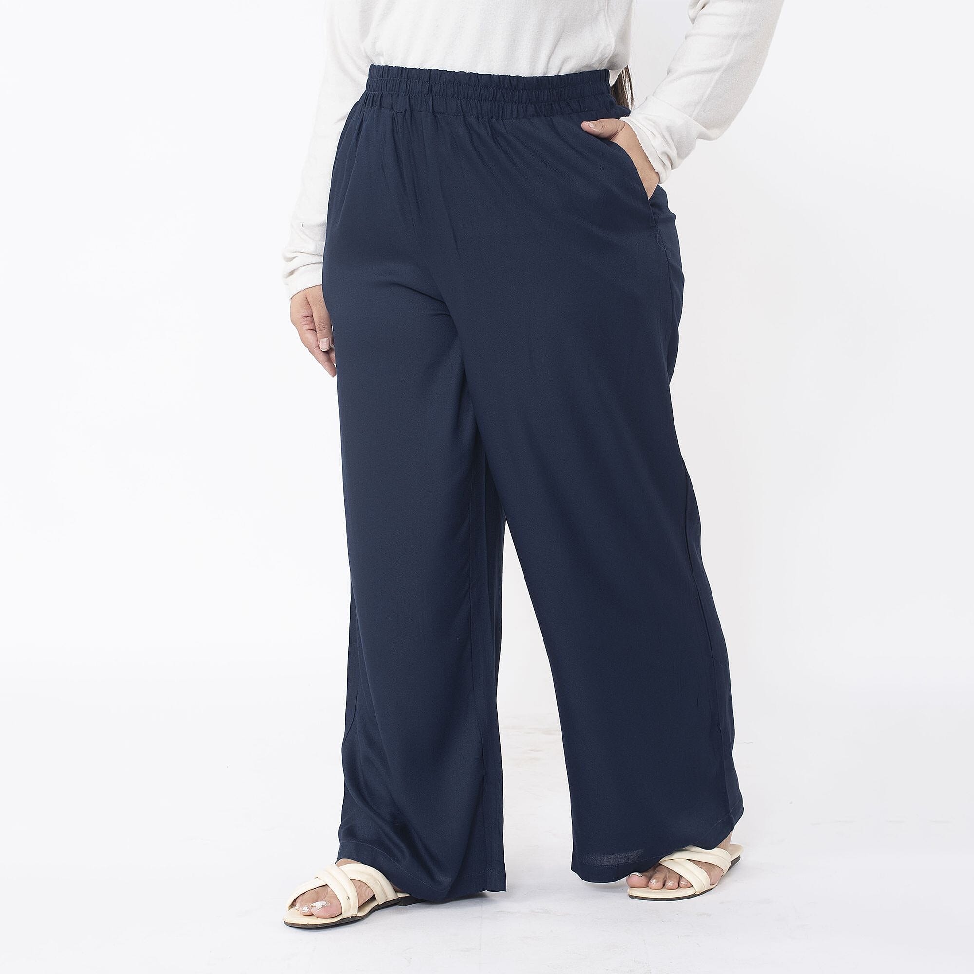 TAMSY 100% Viscose Solid Pant (Size XXL,24-26) - Navy