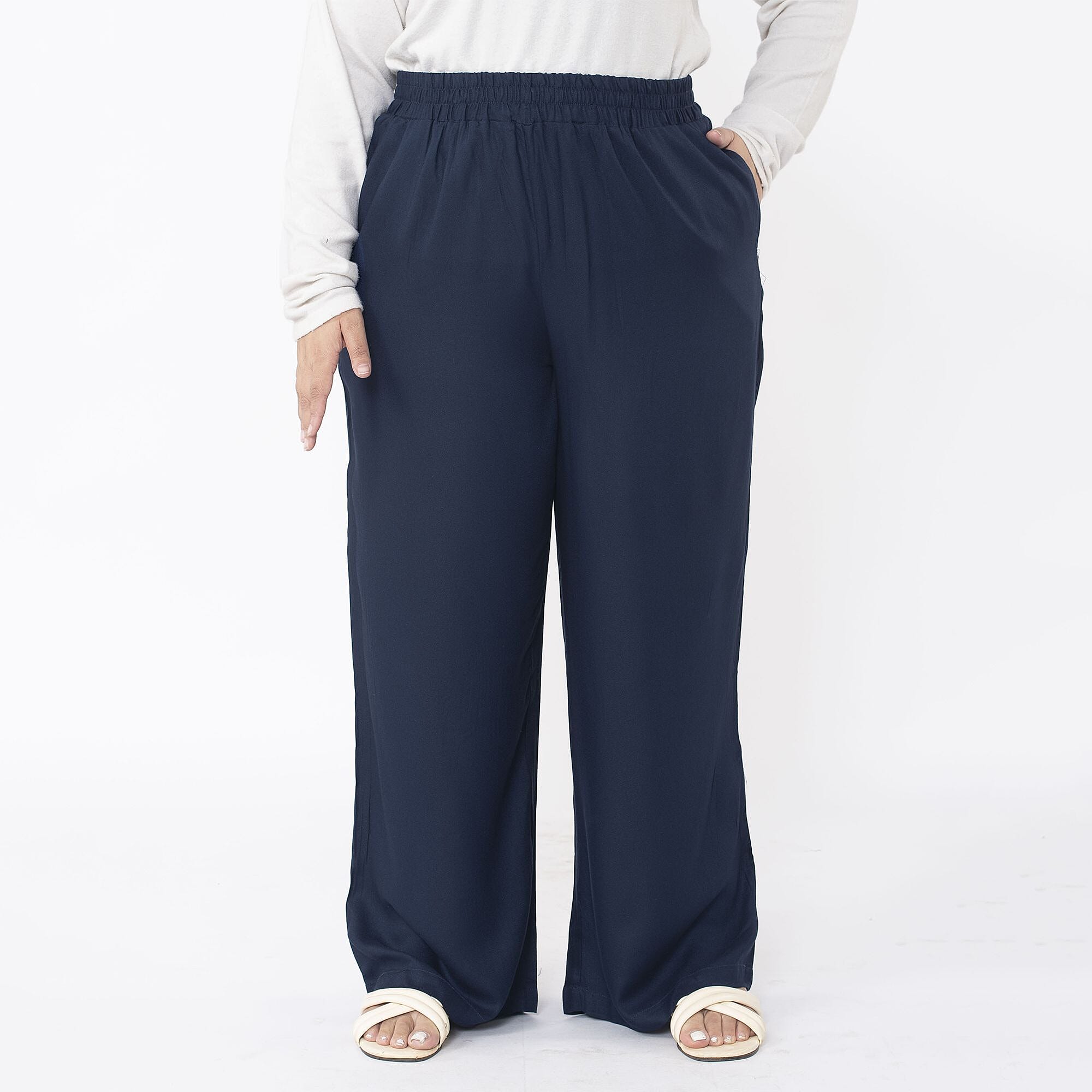 TAMSY 100% Viscose Solid Pant (Size XXL,24-26) - Navy