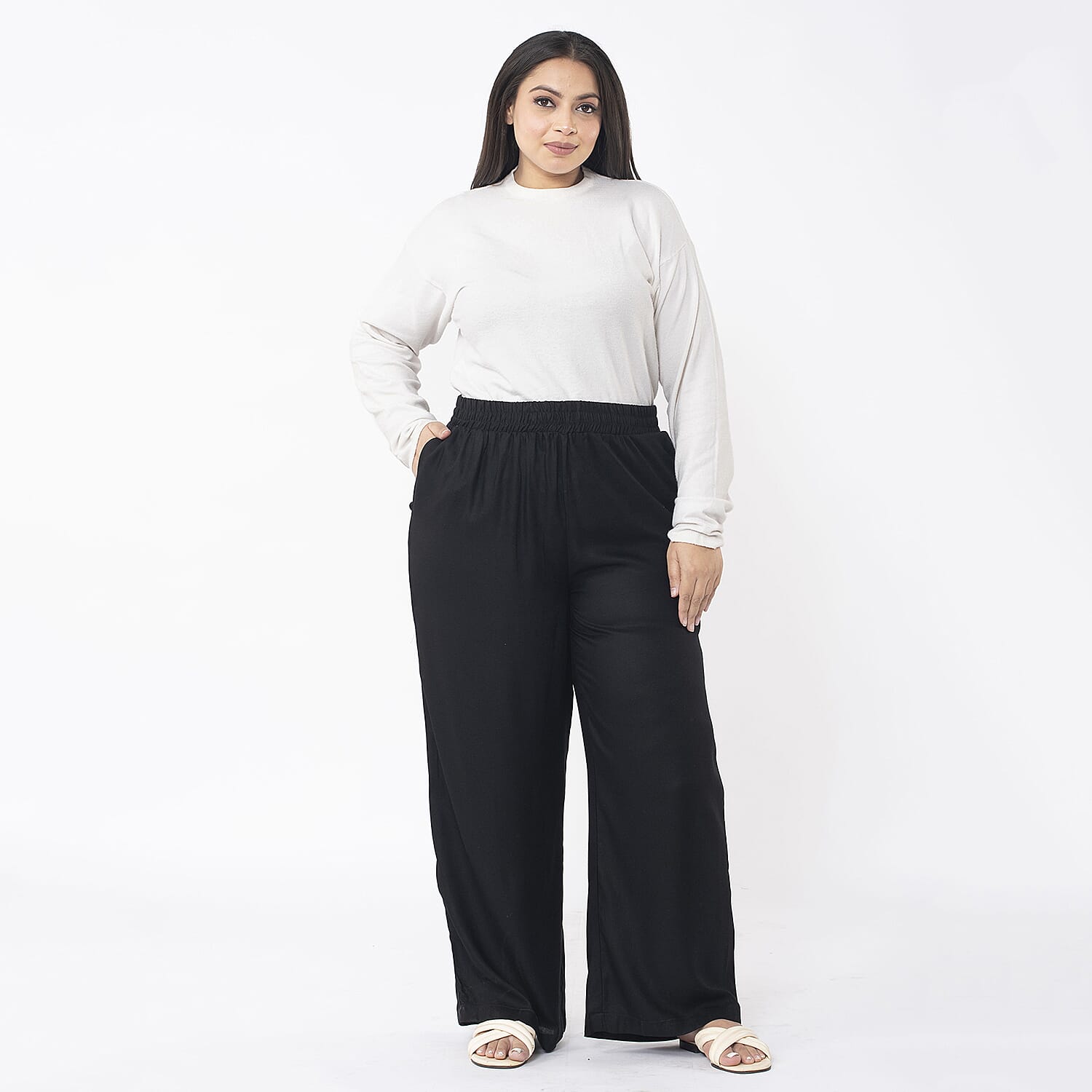  TAMSY 100% Viscose Solid Pant - Black