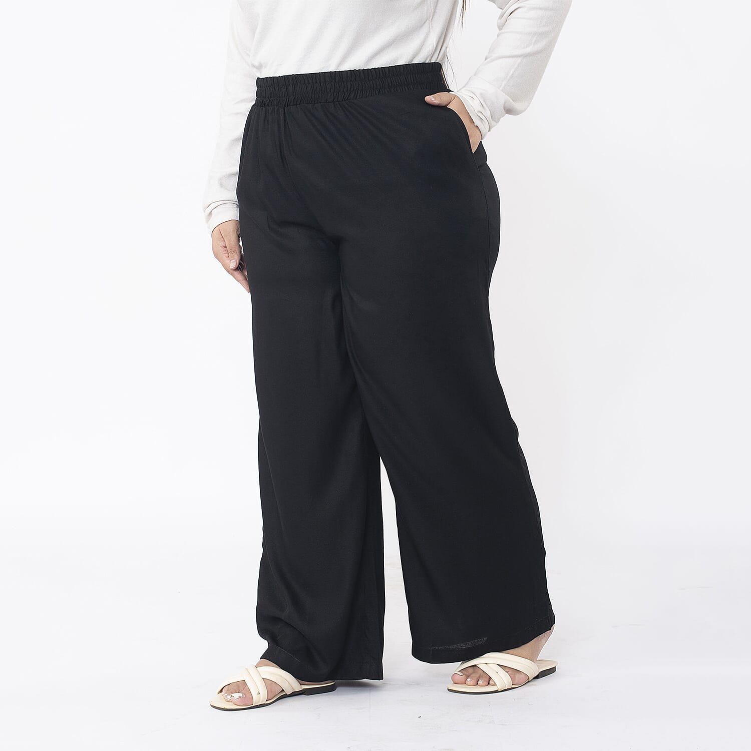  TAMSY 100% Viscose Solid Pant - Black