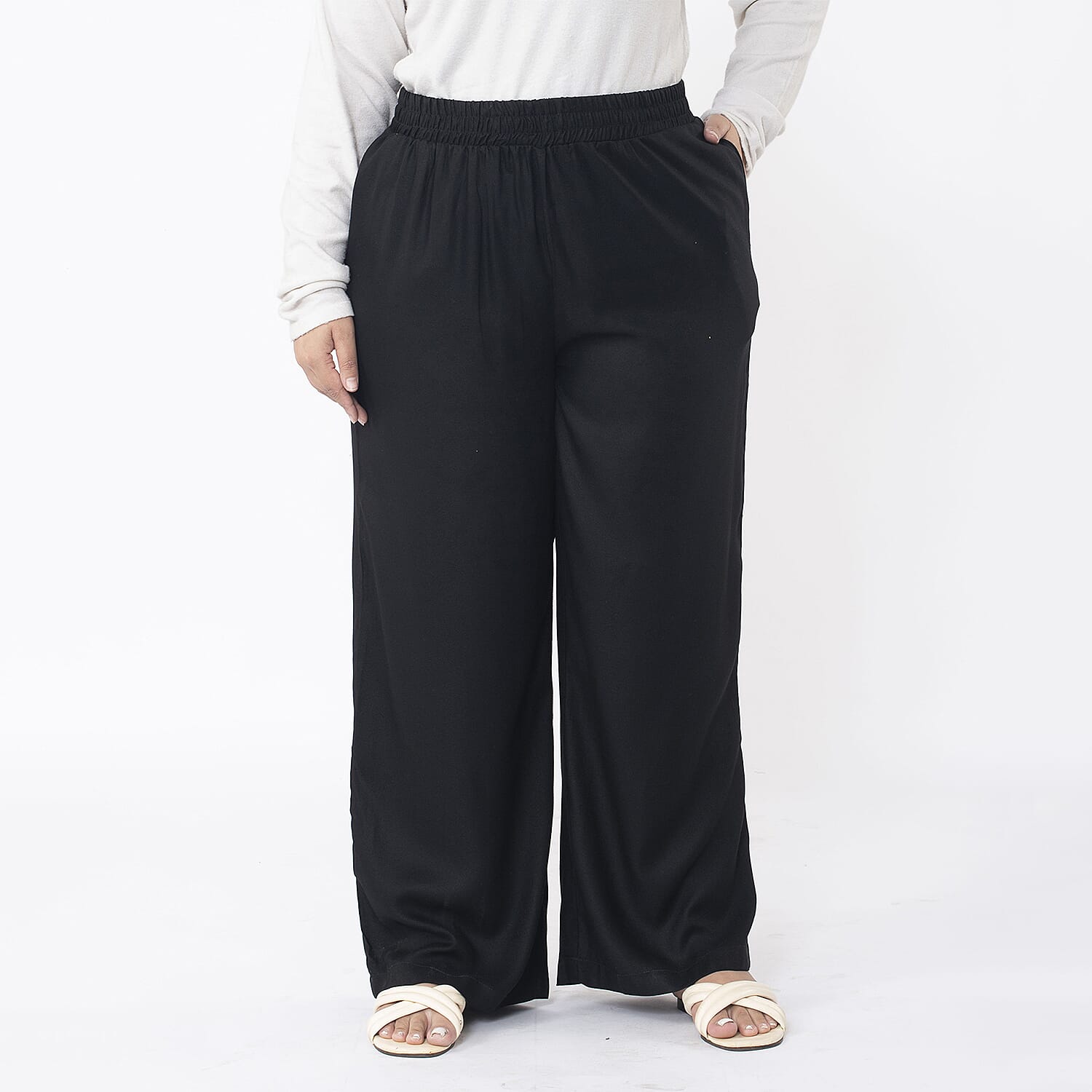  TAMSY 100% Viscose Solid Pant - Black