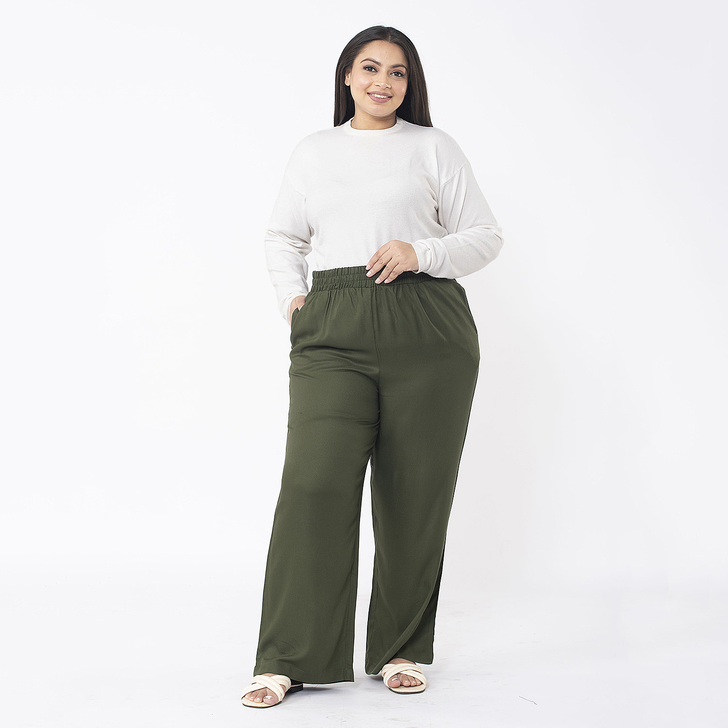 Tamsy Viscose Solid Jean and Pant-Trouser (Size 103x1 cm) - Khaki & Navy