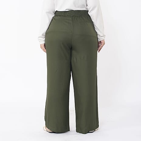 TAMSY 100% Viscose Solid Pant (Size L,16-18) - Khaki
