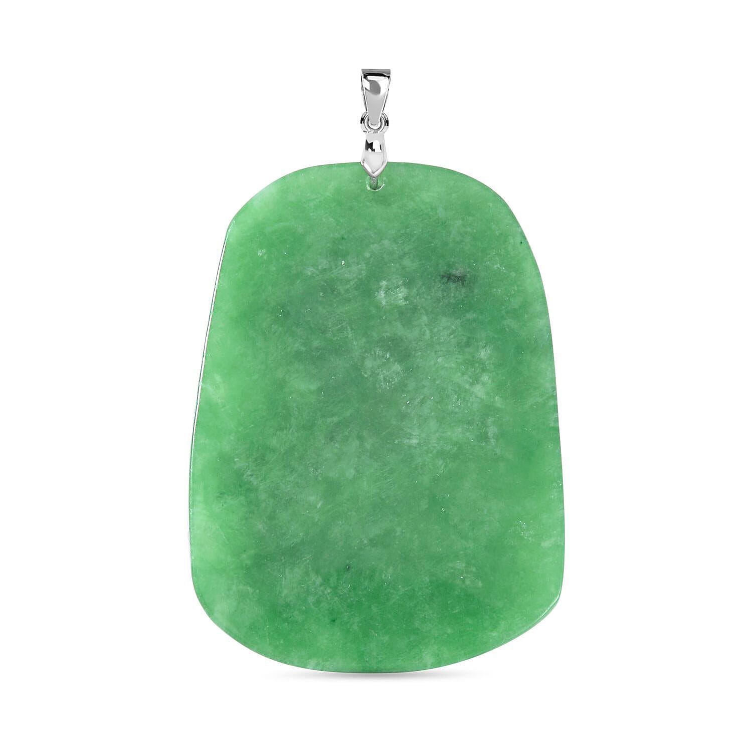 AAA Green Jade Dragon Carved Pendant in Rhodium Overlay Sterling Silver 163.85 Ct.