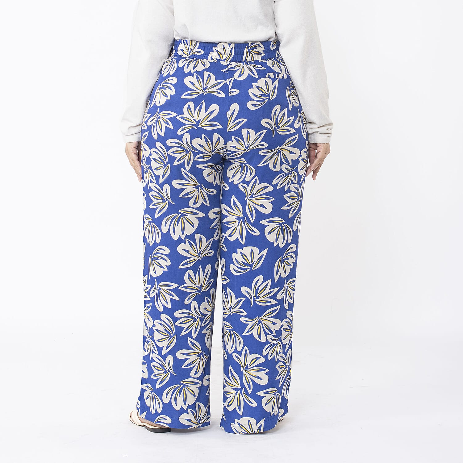 TAMSY Big Floral Pattern Trouser (Size S 8-10) - Blue