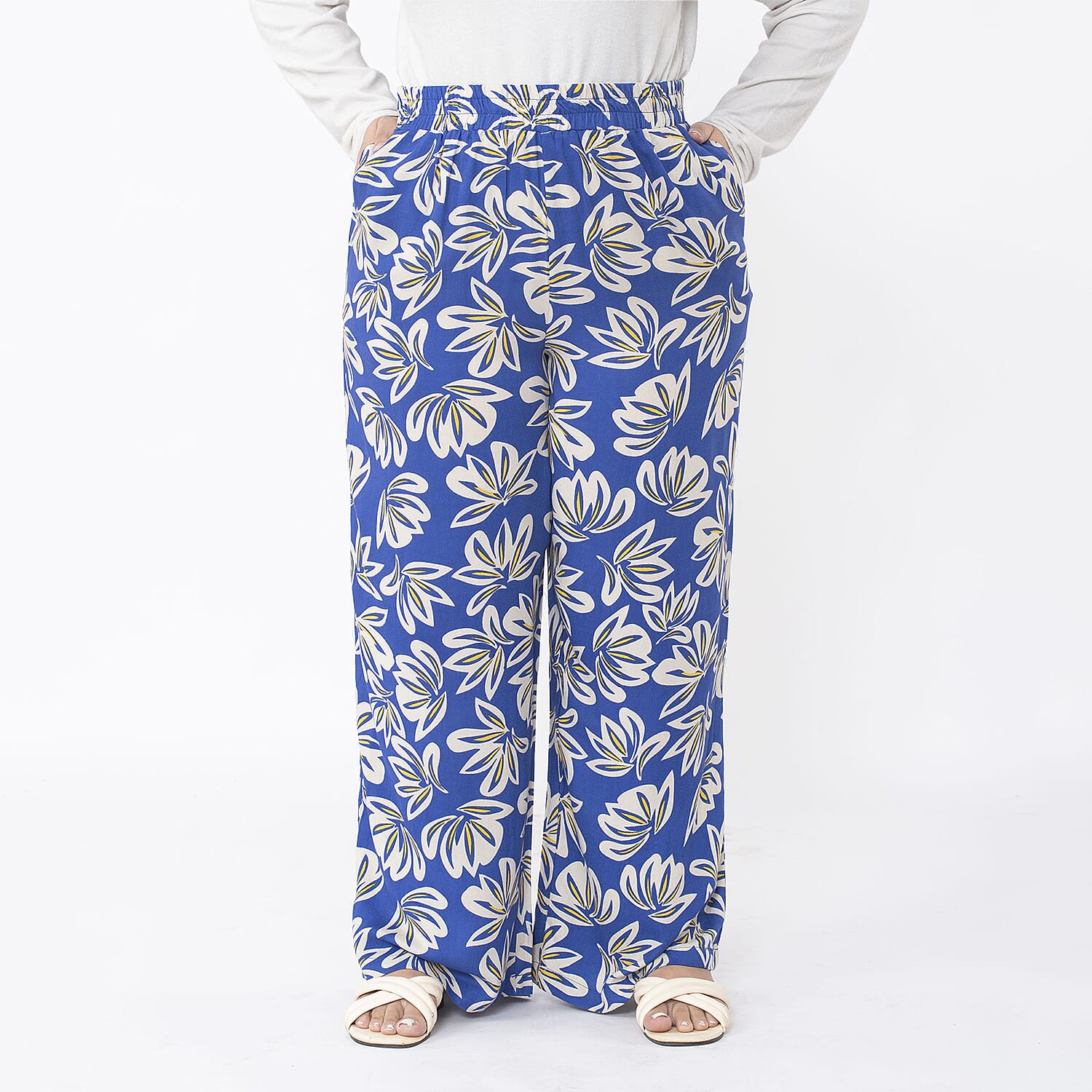 TAMSY Big Floral Pattern Trouser (Size S 8-10) - Blue