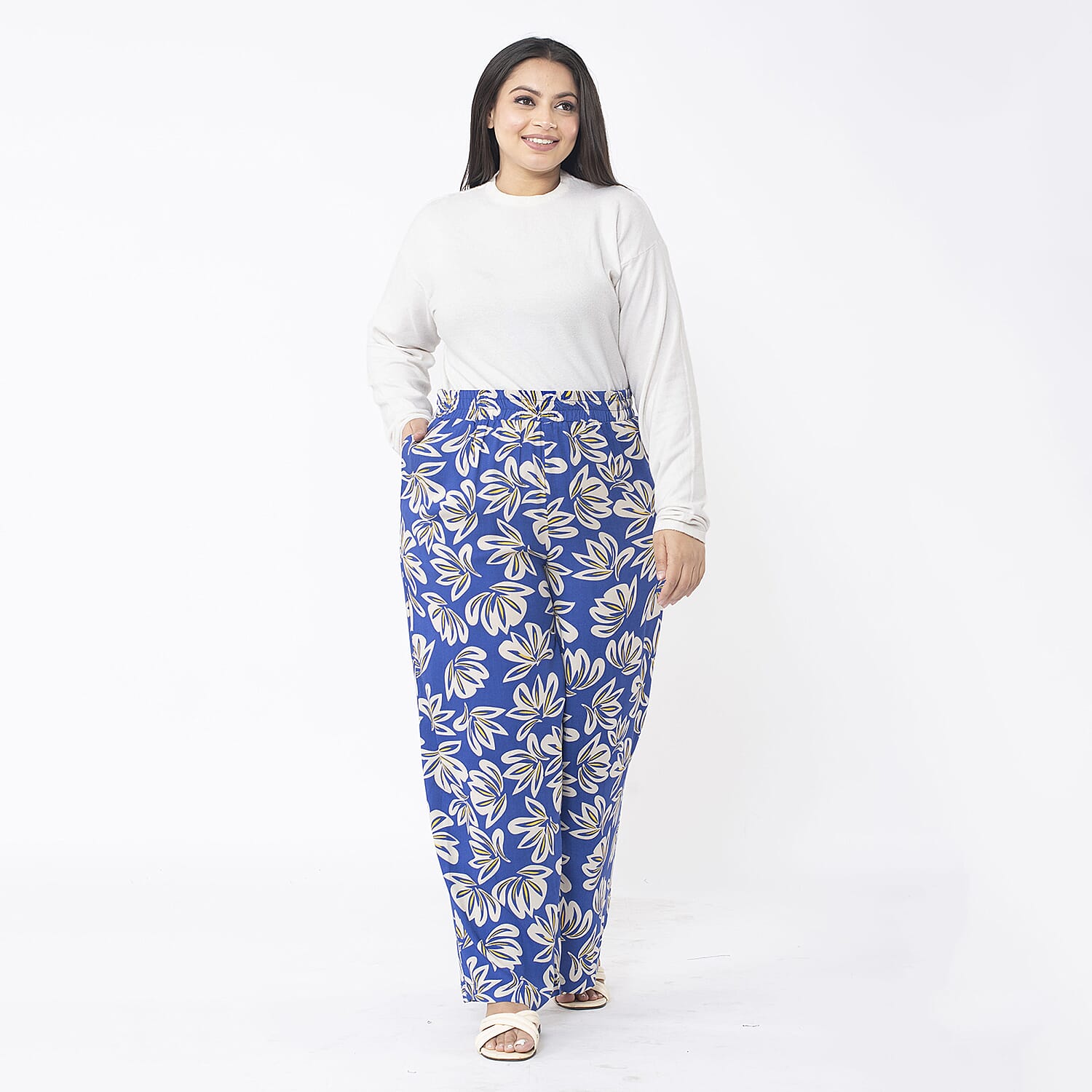 Viscose Floral Trouser (Size M 12 - 14) - Blue