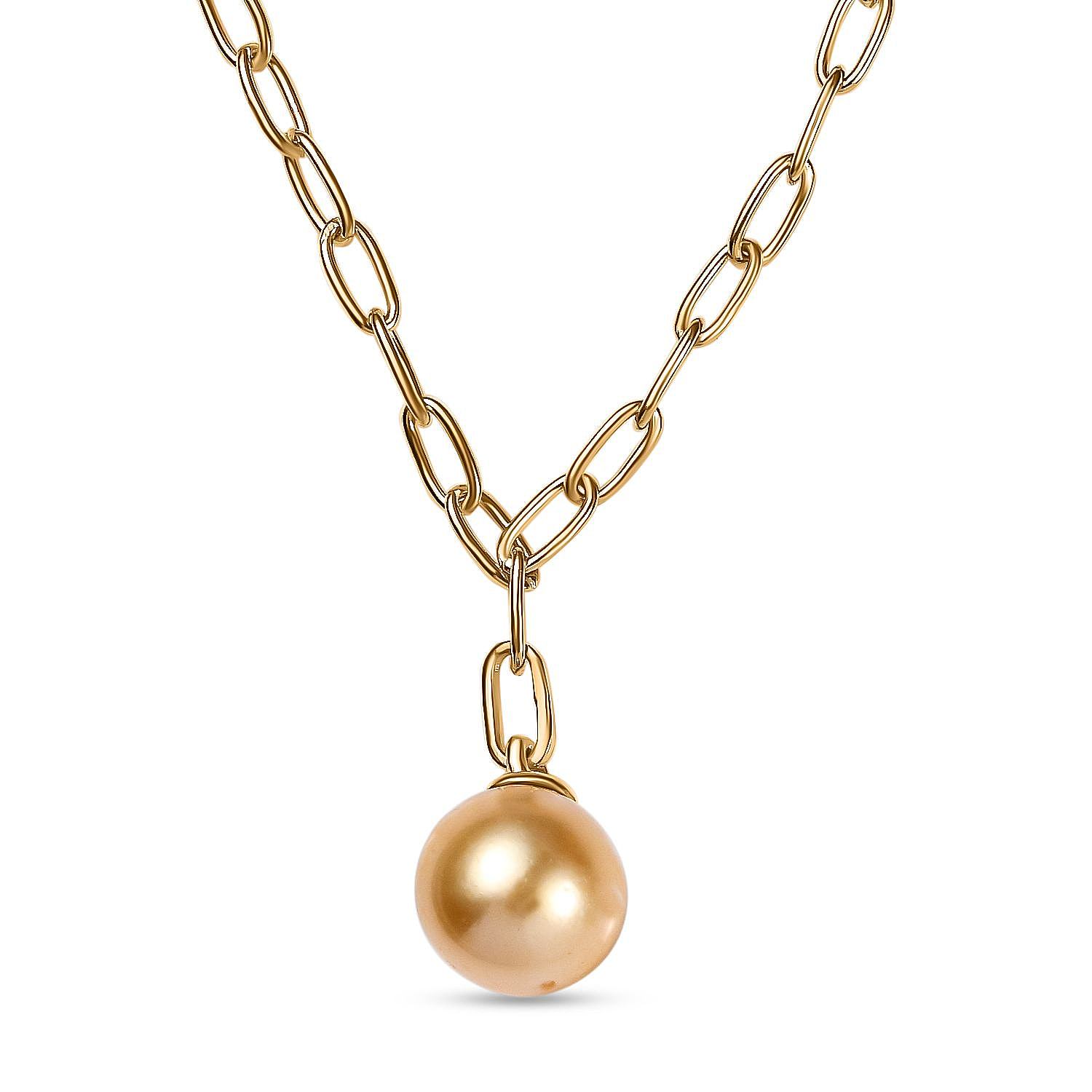 Golden South Sea Pearl Fancy Necklace in 18K Vermeil Yellow Gold Plated Sterling Silver