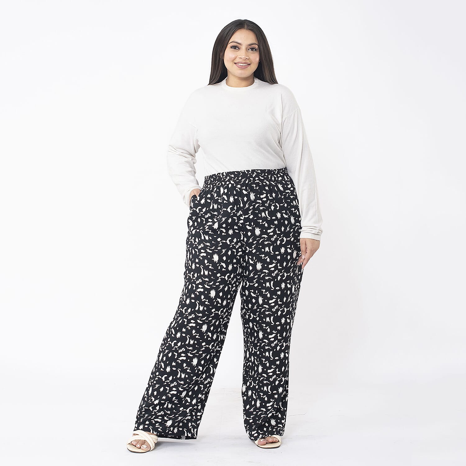 TAMSY Animal Print Trouser (Size M 12 - 14) - Grey