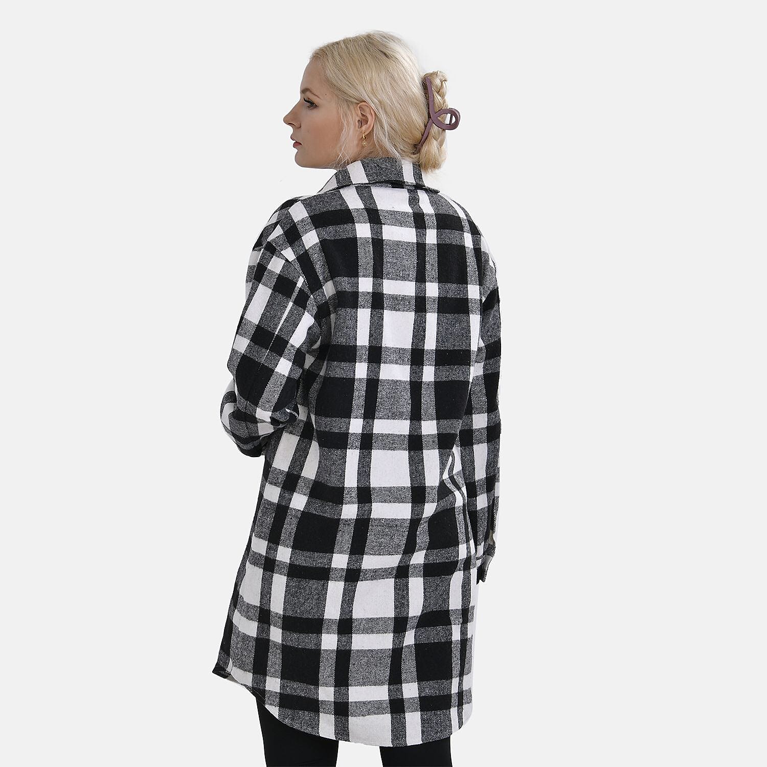 TAMSY Brushed Checked Long Length Shacket (Size M) - Black