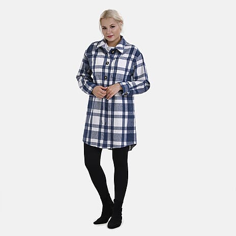 TAMSY Brushed Checked Long Length Shacket (Size M) - Blue