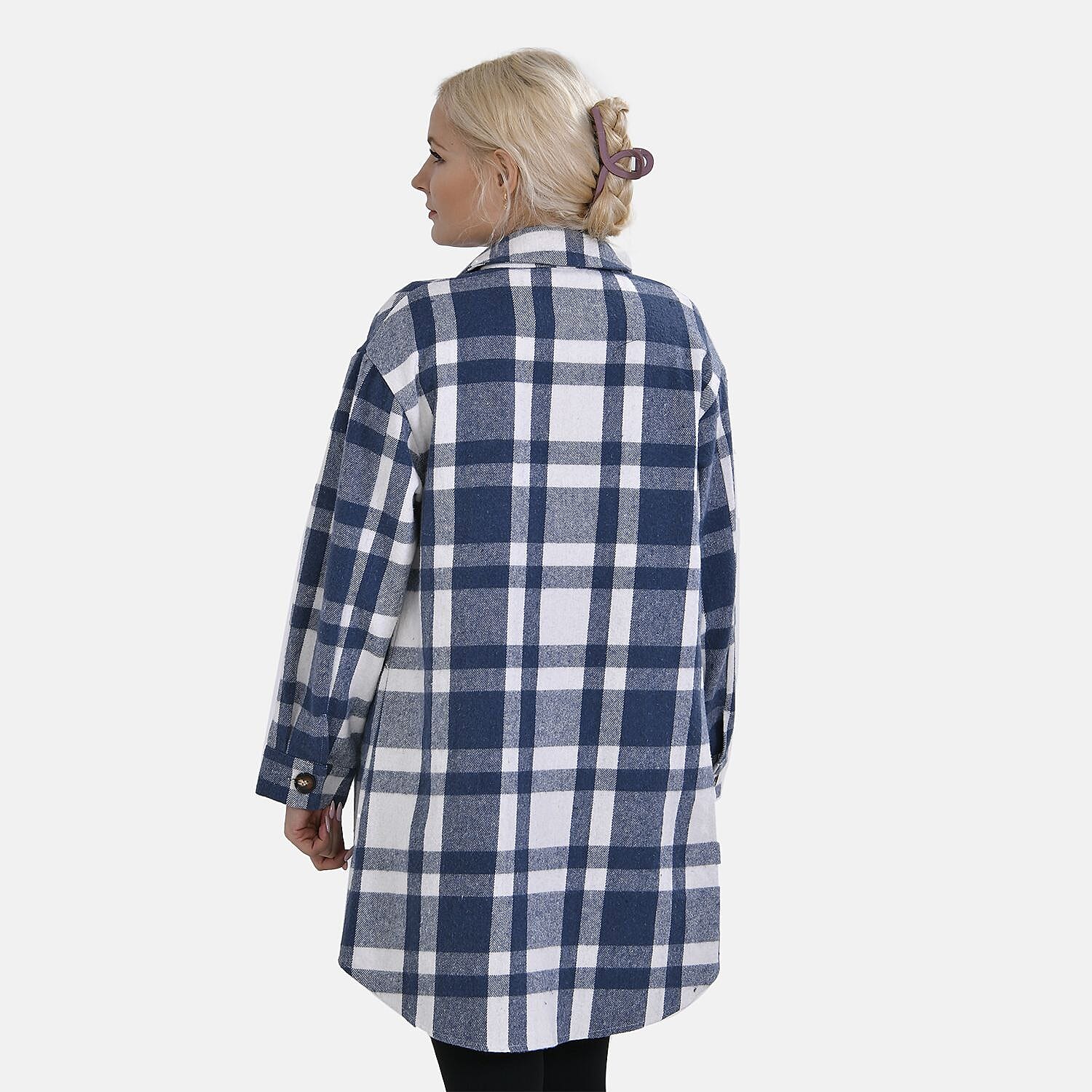 TAMSY Brushed Checked Long Length Shirt Coat - Black