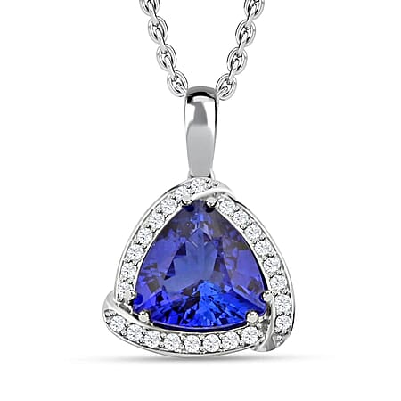 Appraised and Certified 3.65 Ct. Tanzanite, Diamond Halo Pendant in 950 Platinum