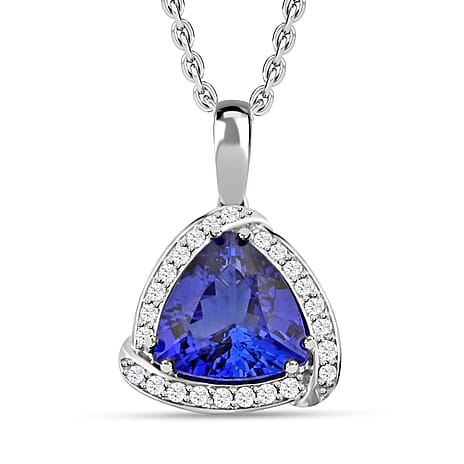 RHAPSODY 950 Platinum AGI Certified AAAA Tanzanite & White Diamond (VS-E-F) Pendant 3.65 Ct.