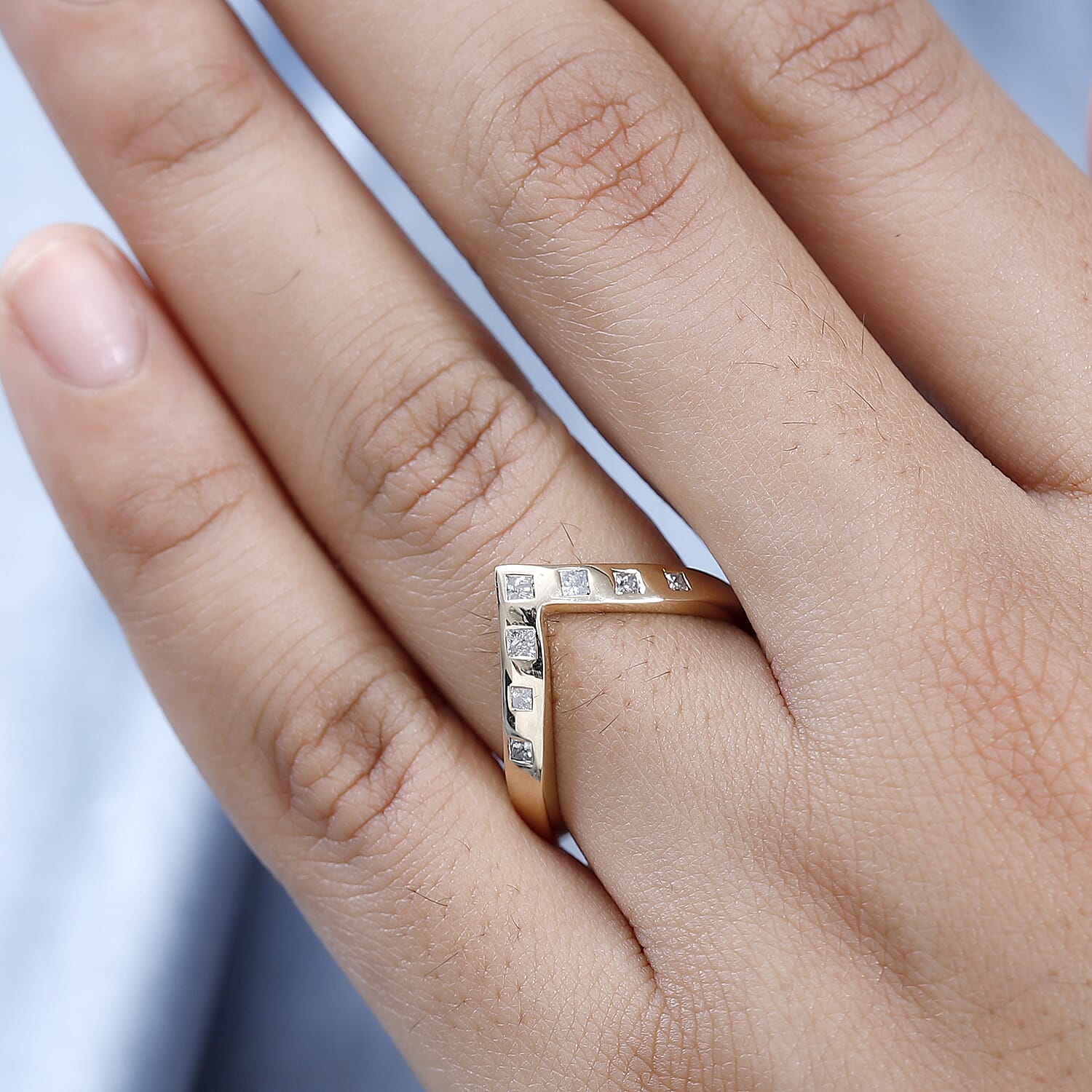 9K Yellow Gold SGL Certified Diamond Wishbone Ring 0.25 Ct.