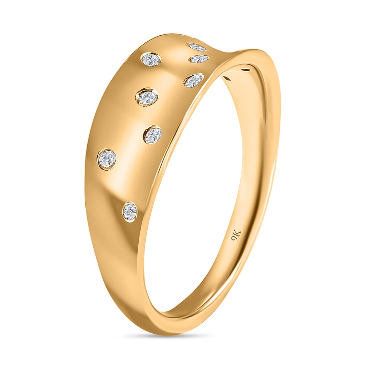 9K Yellow Gold Diamond Ring 0.11 Ct.