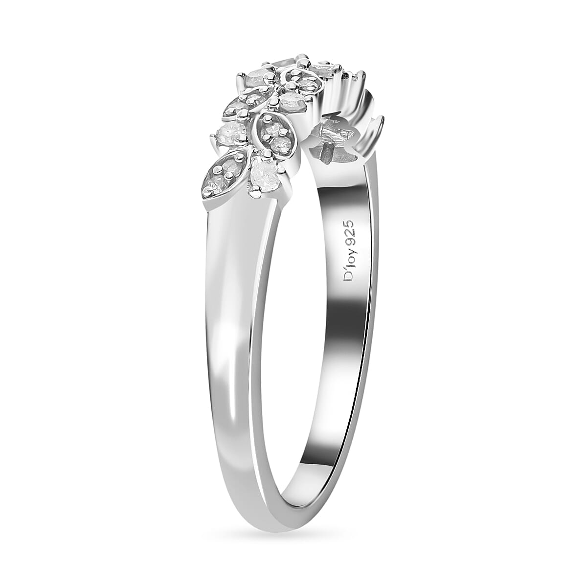 Diamond Leaf Ring in Platinum Overlay Sterling Silver 0.19 Ct