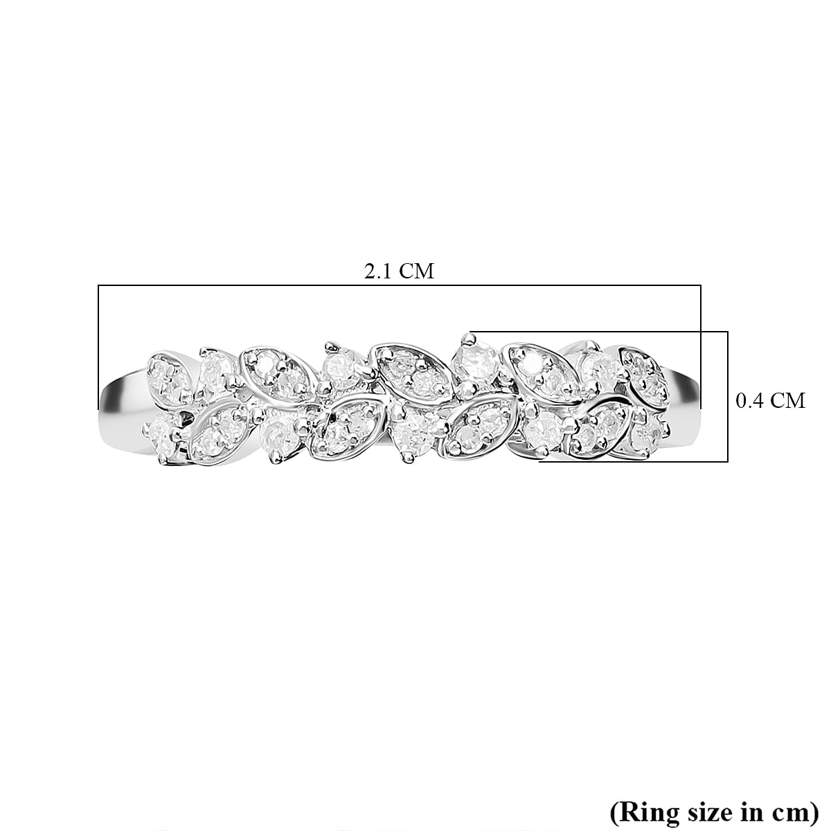 Diamond Leaf Ring in Platinum Overlay Sterling Silver 0.19 Ct