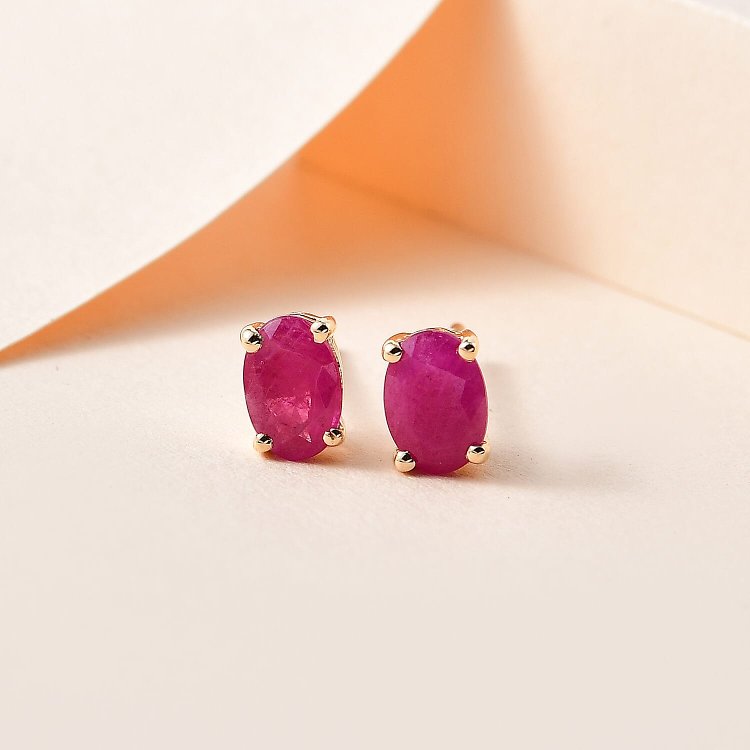 9K Yellow Gold Montepuez Ruby Solitaire Earrings 1.14 Ct.