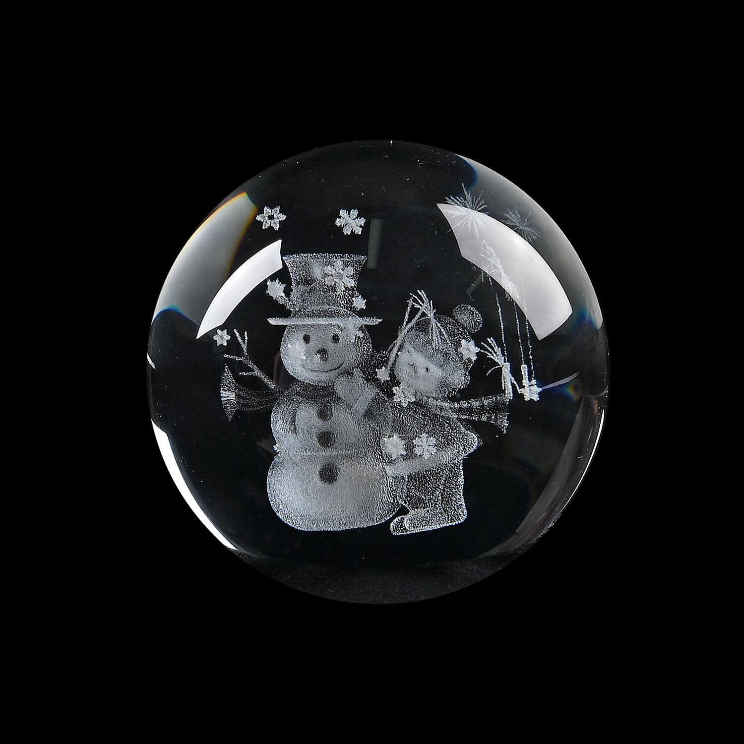  3D Engraved Snowman Crystal Ball with LED RGB Colour Changing Light and Wooden Base with USB Cable