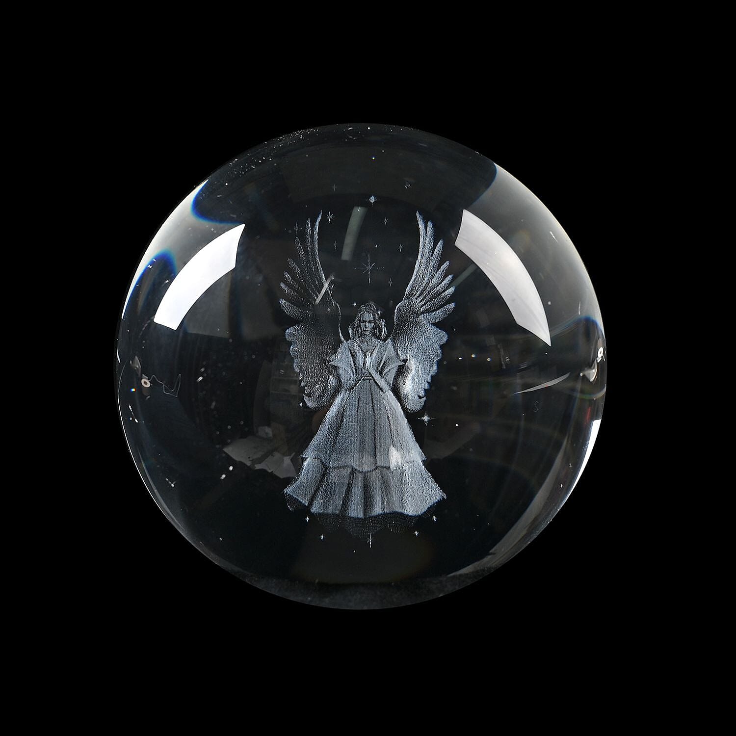 3D Engraved Angel Crystal Ball with LED RGB Color Changing Light & Wooden Base with USB Cable