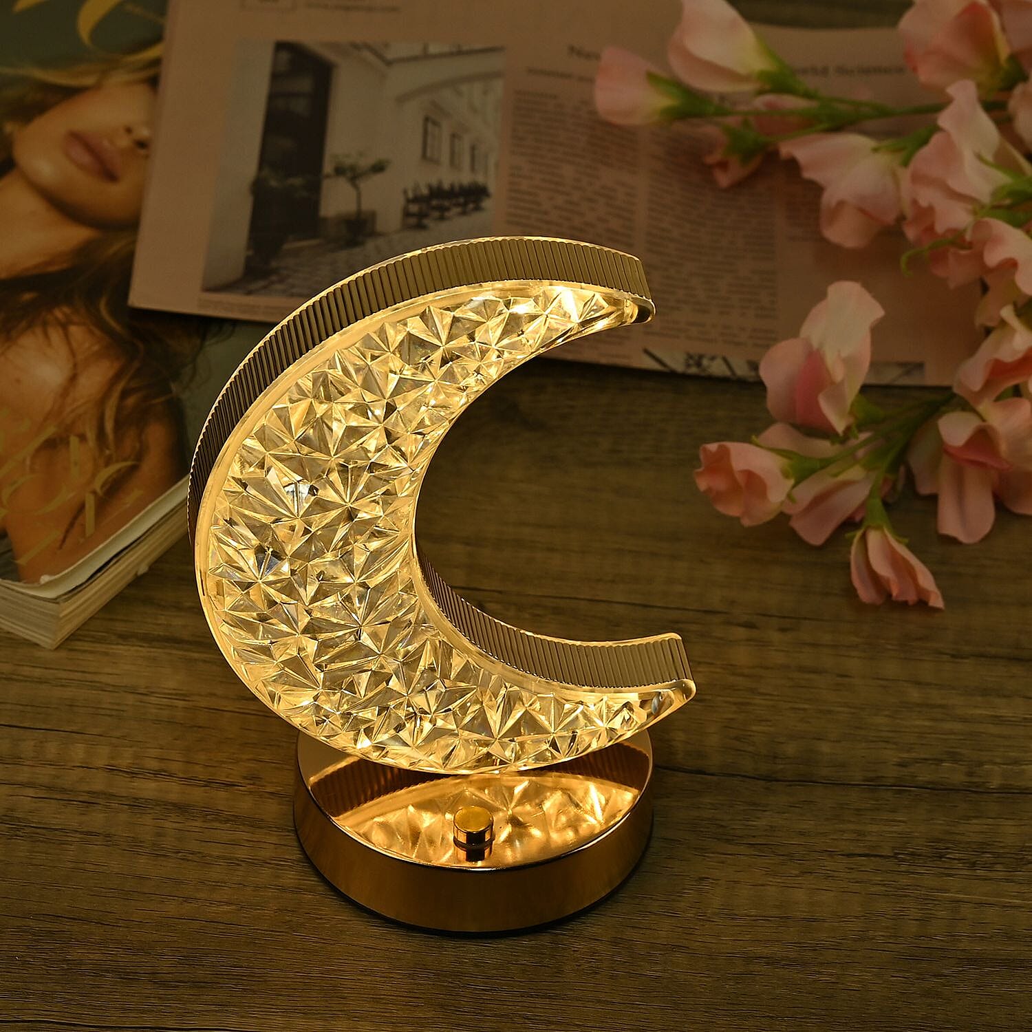 Touch Moon - Shaped Crystal Table Lamp - Gold