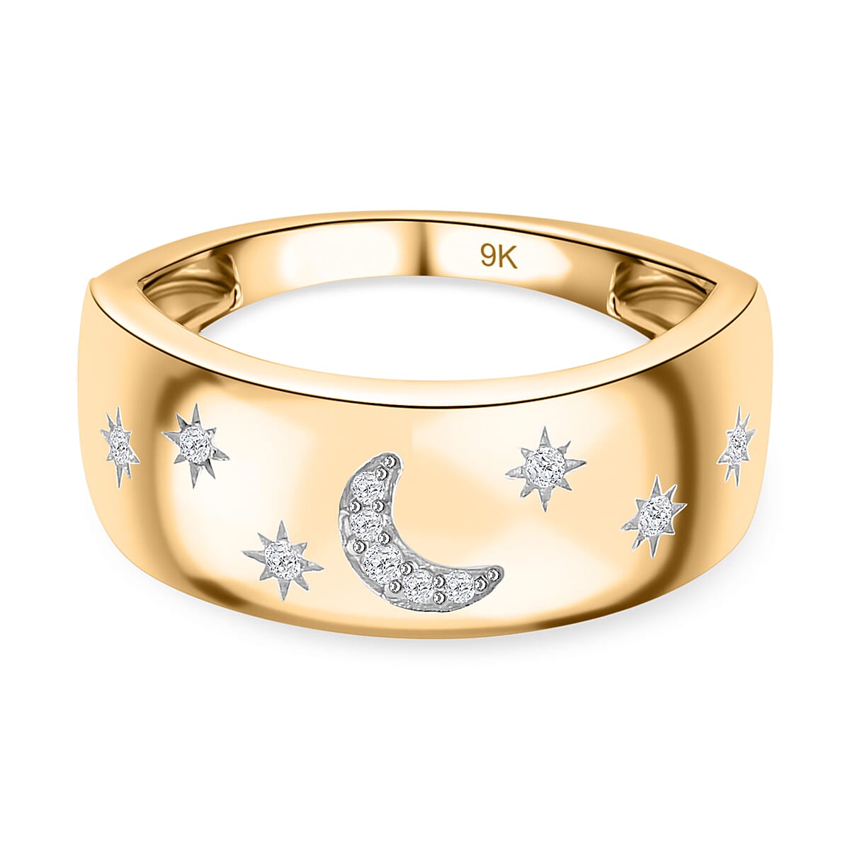 9K Yellow Gold SGL Certified Diamond Band Ring 0.10 Ct.