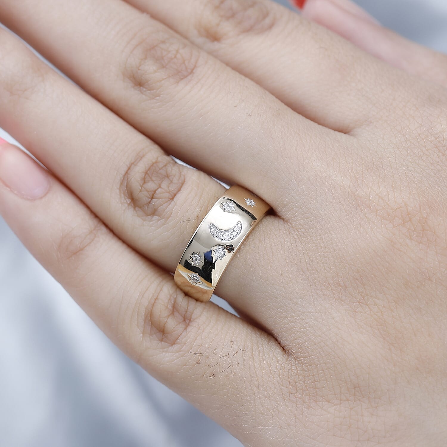 9K Yellow Gold SGL Certified Diamond Band Ring 0.10 Ct.