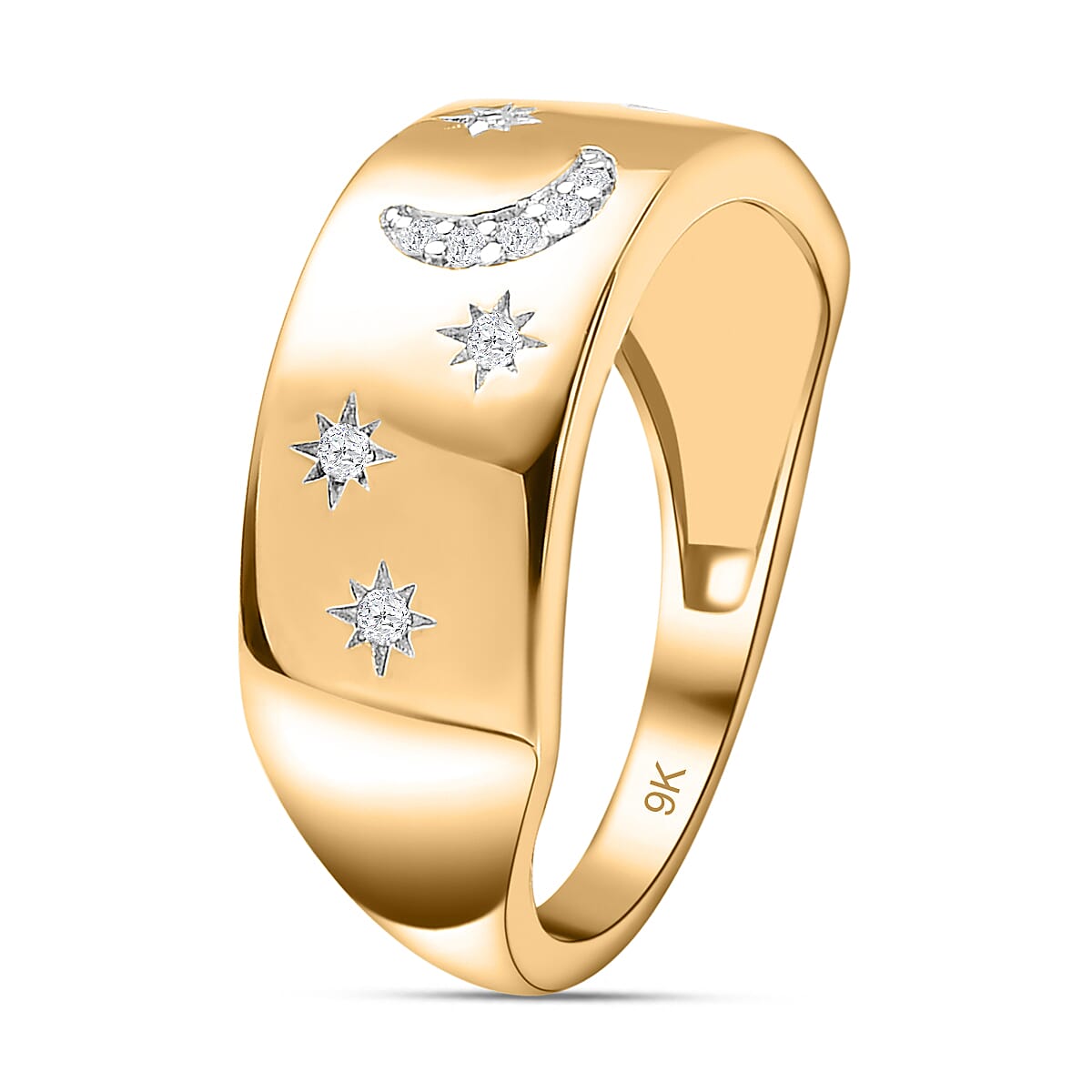 9K Yellow Gold SGL Certified Diamond Band Ring 0.10 Ct.