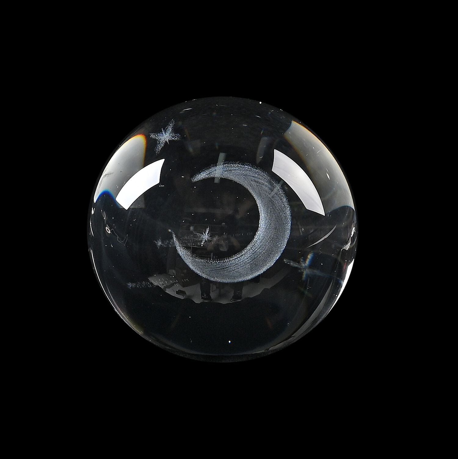 3D Engraved Moon Crystal Ball with LED RGB Color Changing Light & Wooden Base with USB Cable