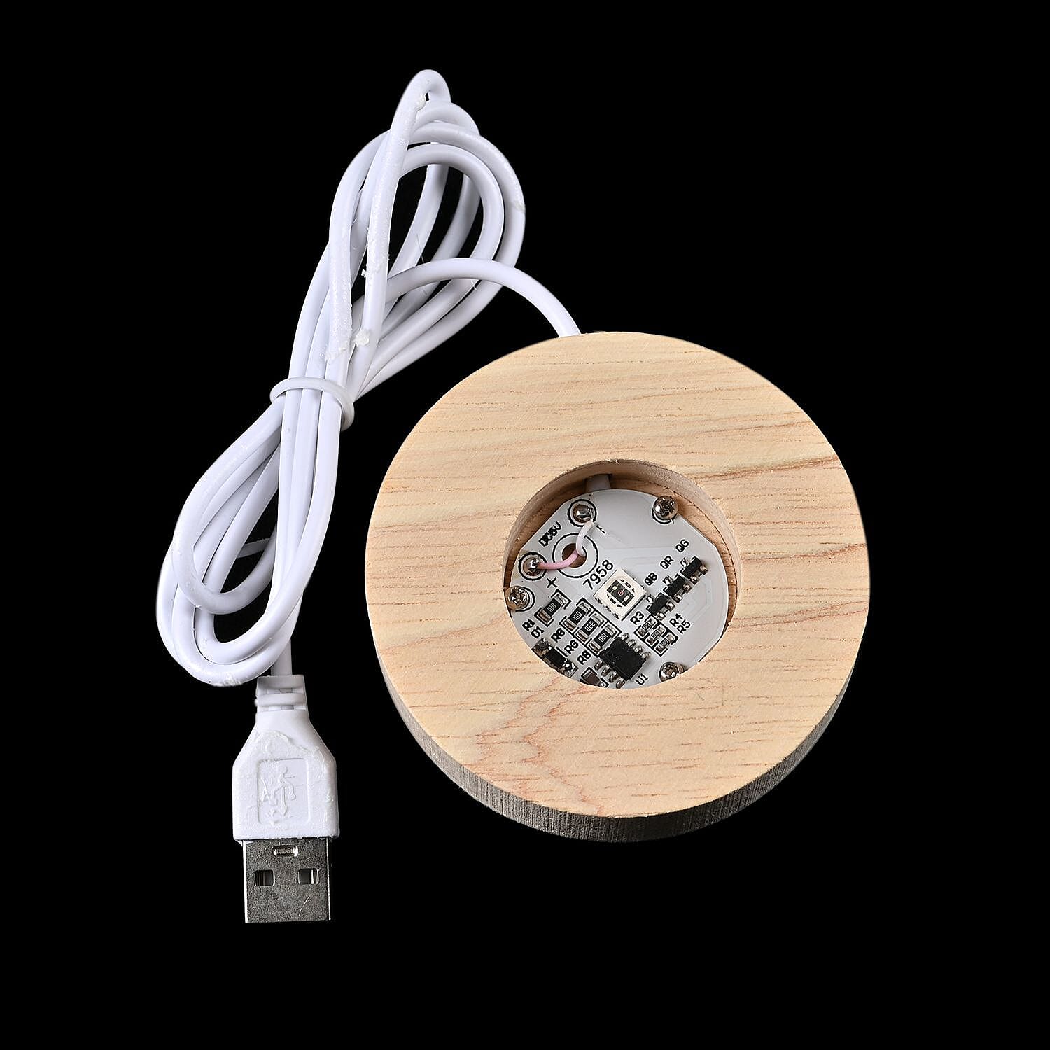 3D Engraved Moon Crystal Ball with LED RGB Color Changing Light & Wooden Base with USB Cable