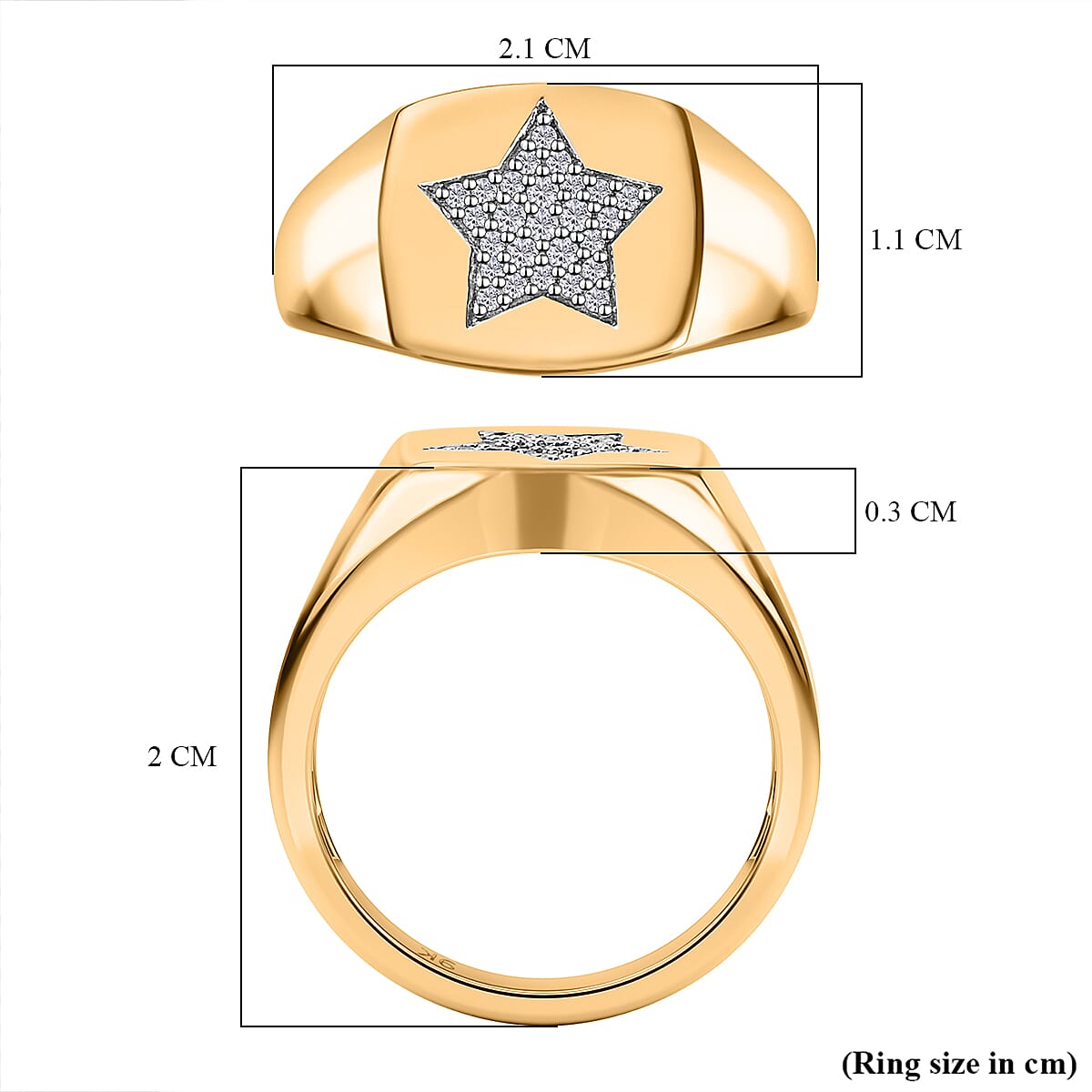 9K Yellow Gold SGL Certified Diamond Star Ring 0.15 Ct.