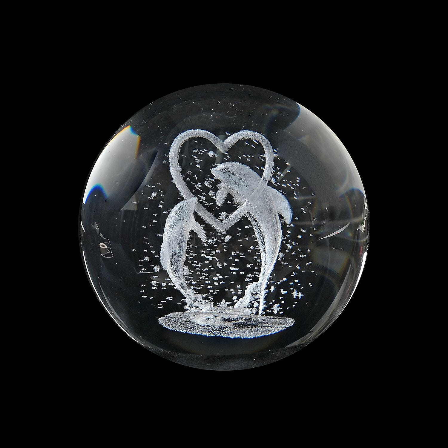 Laser Etched Dolphin Crystal Ball with Wood Base - Color Changing LED Lights