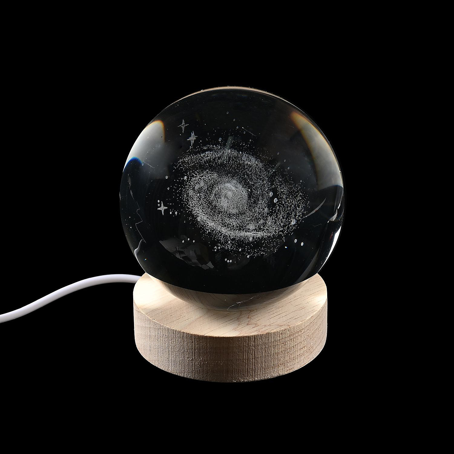 Laser Etched Galaxy Crystal Ball with Wood Base & Color Changing LED Lights
