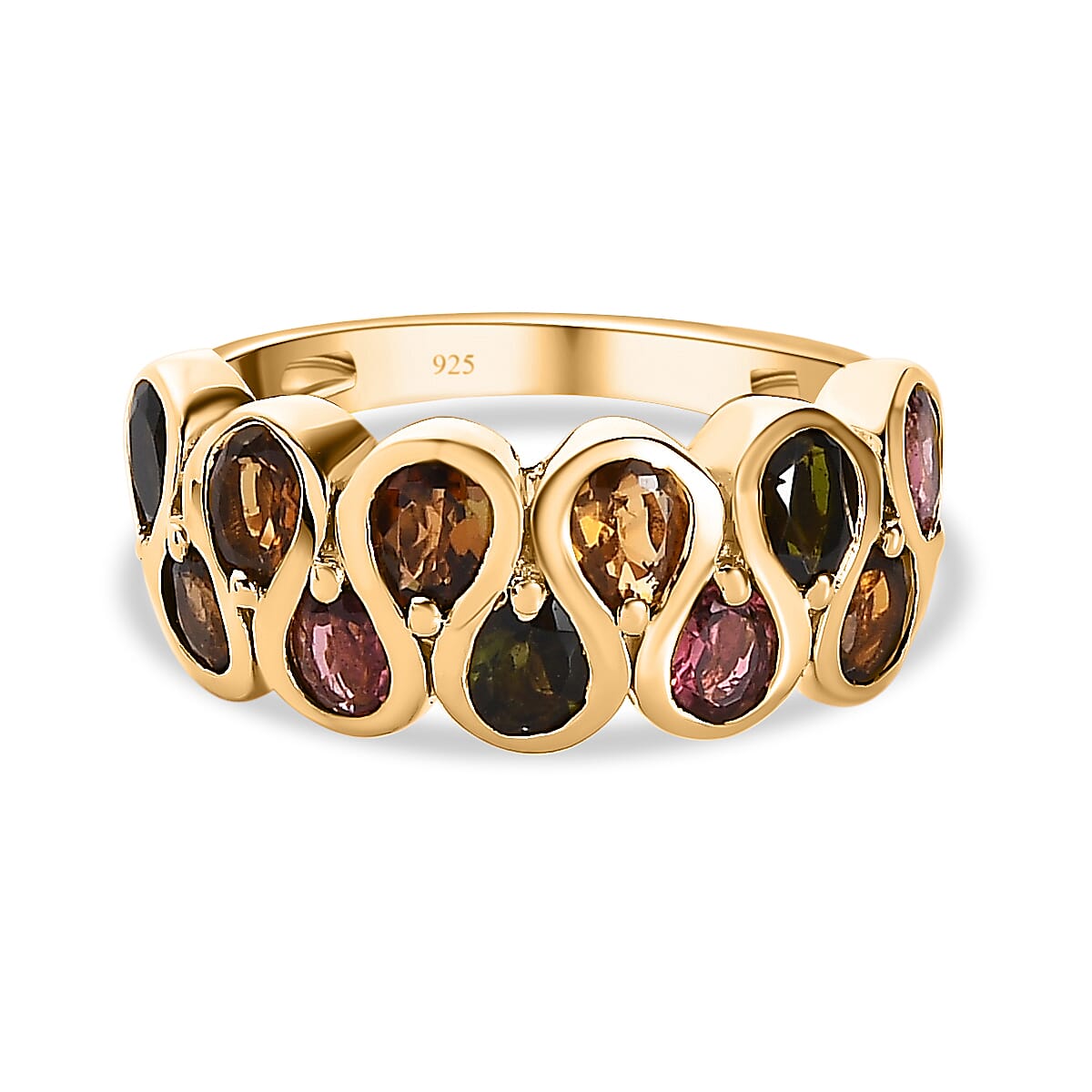 Multi-Tourmaline Wave Ring in 18K Yellow Gold Vermeil Plated